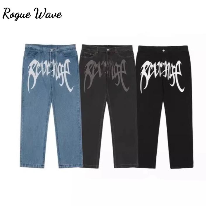 

RogueWave Streetwear Jeans Black Straight Leg Casual Denim Pants High Street Style XXL