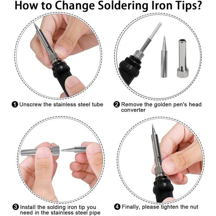 Fer à souder - XODMAO - Kit 60W - Température réglable 200-450°C - Interrupteur ON/OFF - 5 embouts inclus