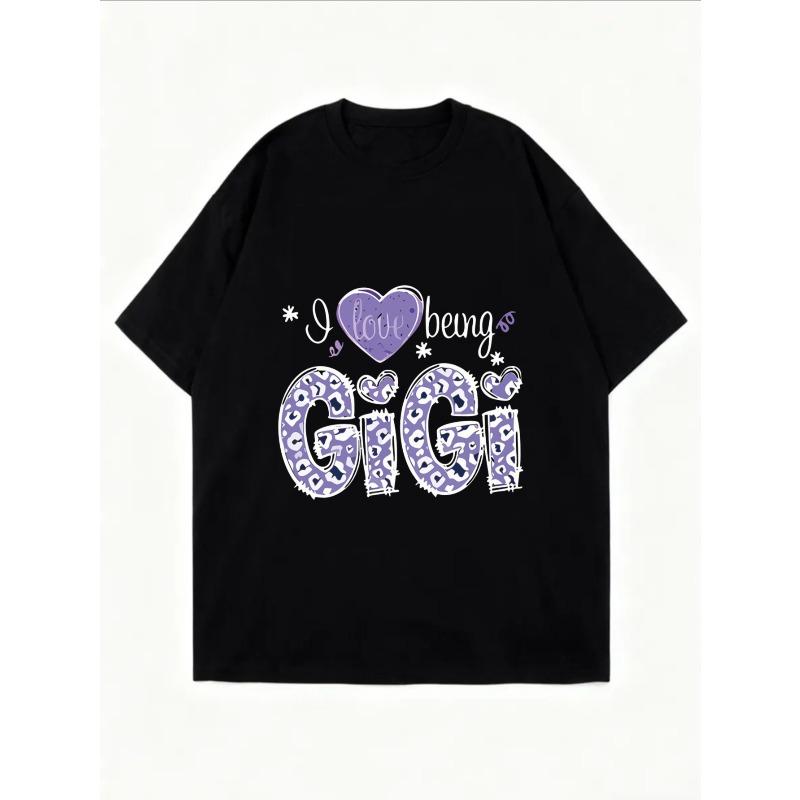 White Oversized T Shirt With Love Being Gigi Purple Leopard Print And Heart Design For Casual Wear And Gift
