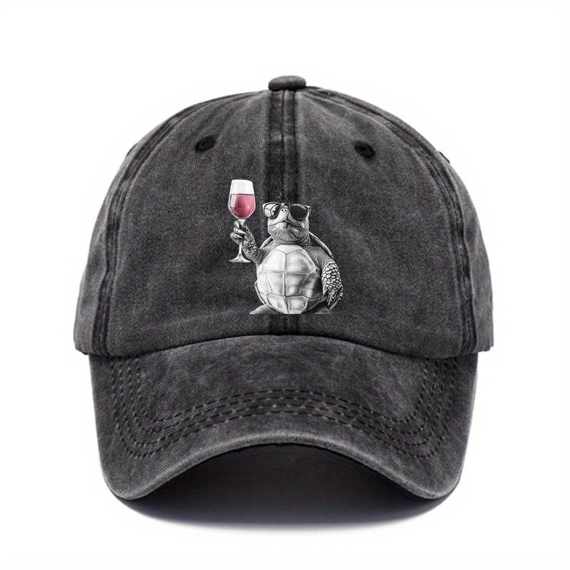 Funny Turtle Wine Lover Sunglasses Baseball Cap Adjustable Vintage Washed Outdoor Hat Unisex
