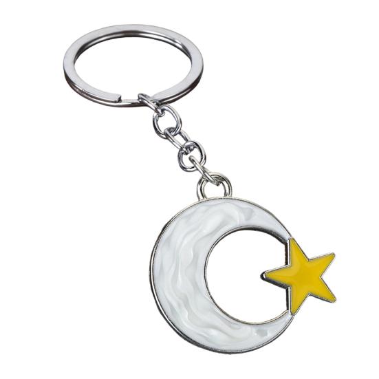 Metal Buckle Keychain Pendant, Zinc Alloy Key Ring with Star Moon Design, Keys Bags Suitcases Charm
