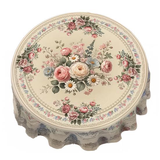 Mexican Floral Tablecloth Round Table Cover with Scalloped Edge Colorful Flower Folk Art Pattern