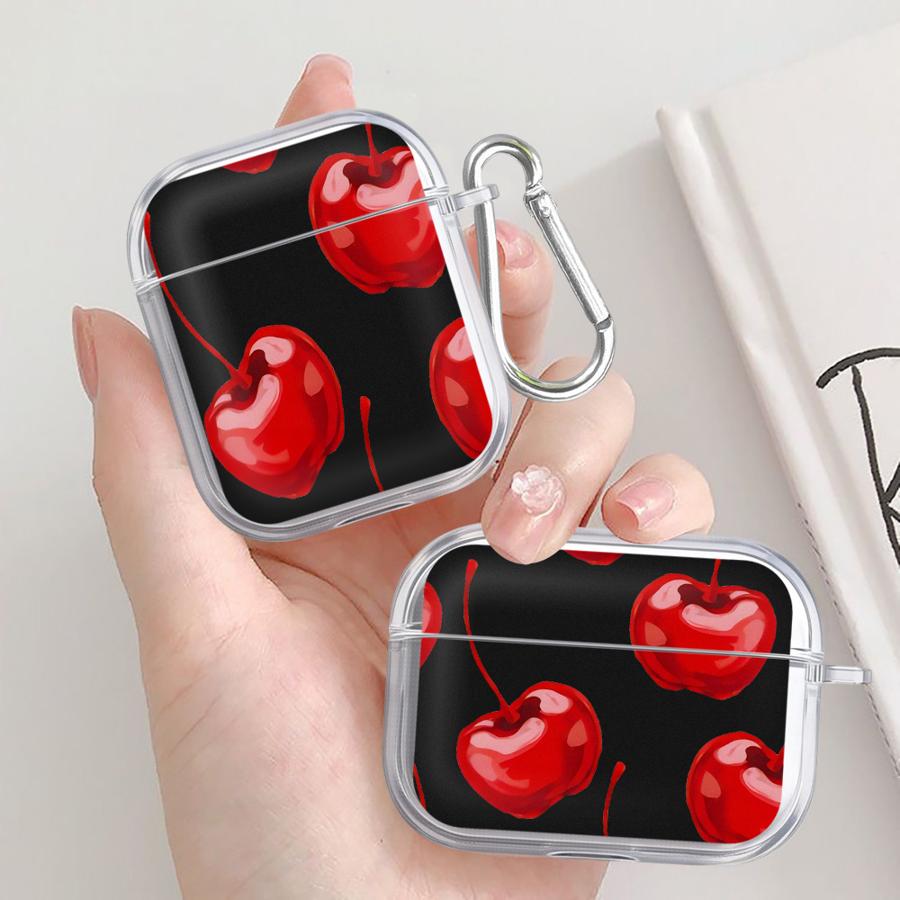 Klare Kopfhörerhüllen Hülle für Airpods 4 2 Pro 3 Pro2 1 Pro3 Rote Kirsche