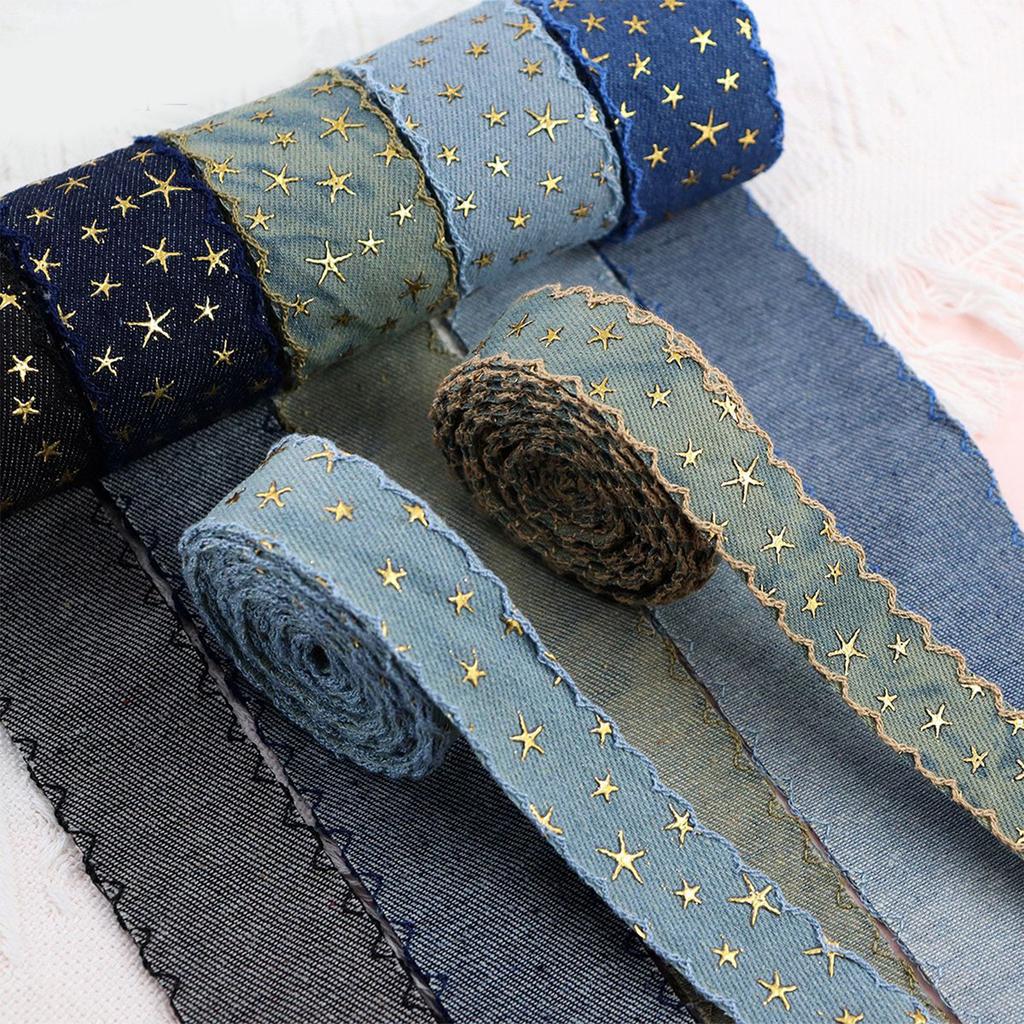 Retro Denimband mit Stern für kreative DIY-Projekte Kleidungsdekoration Vintage Blaues Denim-Besatz Einzigartiger Stern
