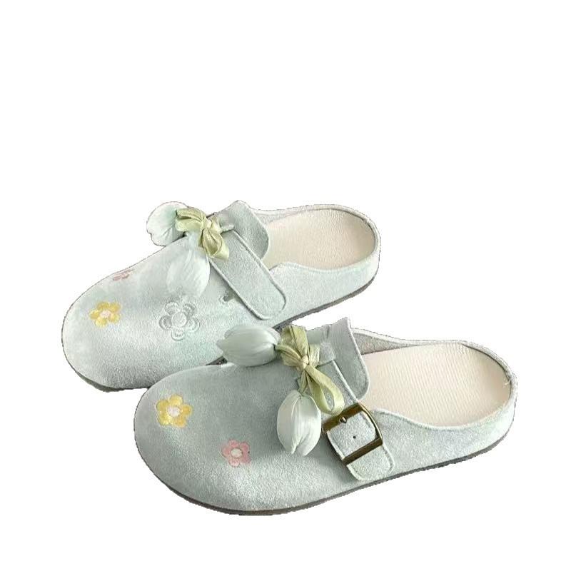 Flower Birkenstocks Spring and Autumn Wear New with Skirts Lazy Baotou Half Slippers
