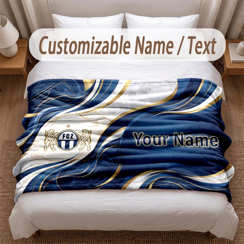 FC Zürich Printed Flannel Blanket Custom Name Text Soft Warm Throw For Bedroom Holiday Gift