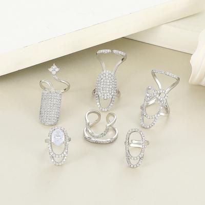 Nail Ring Hollow Shiny Rhinestone Inlaid Sparkling Adjustable Opening Geometric Manicure Joint Ring Women
