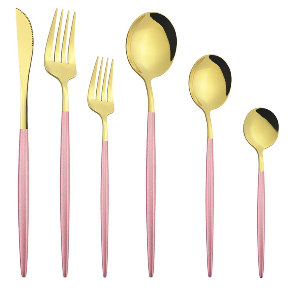 6Pcs/Set Gold Dinnerware Cutlery Set Mirror Stainless Steel Dinner Flatware Knife Dessert Fork Coffee Spoon Tableware Silverware Set