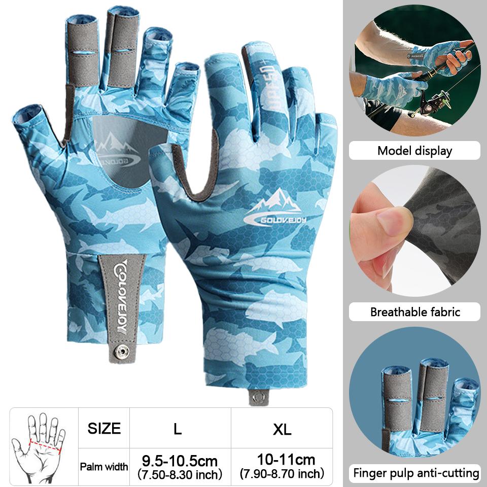Getinfit Summer Fishing Gloves Half Finger Anti Slip Breathable Ice Silk for Outdoor Fishing L
