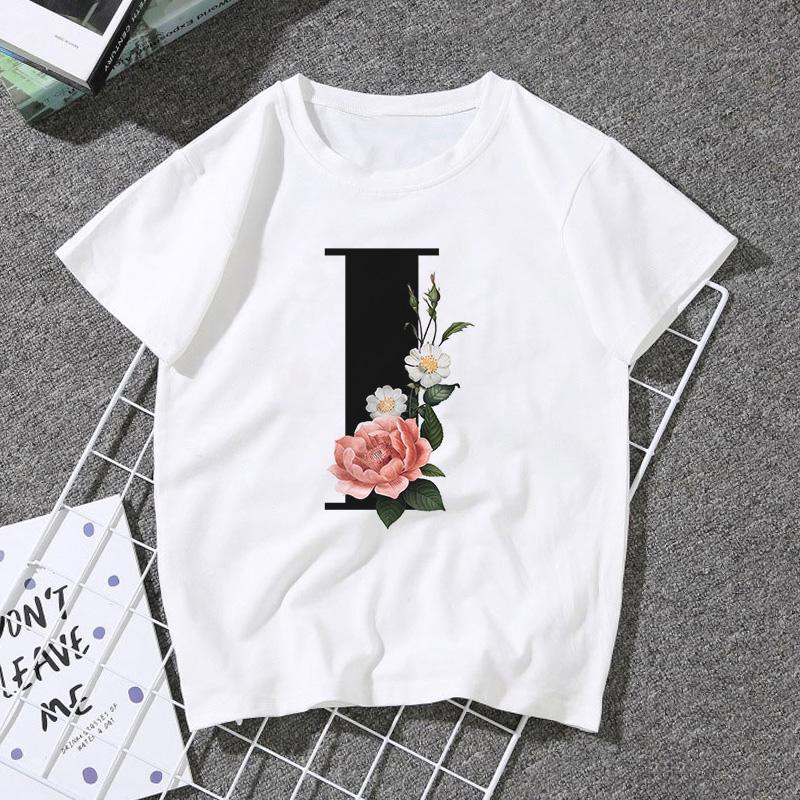 A B C D E English Alphabet Print T Shirt Women Short Sleeve Couples Lovers Female