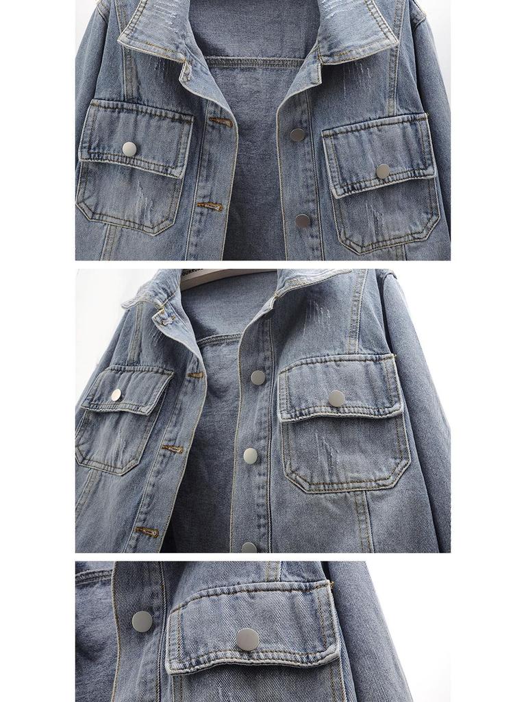 Trendy Koreaanse Patchwork Denim Jas - Korte Losse Stijl voor Dames voor Lente/Herfst