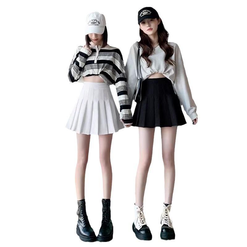 Women's Spring Autumn Fashion High Waisted Slimming Solid Colour A Line Short Casual All Match Versatile Pleated Skirt Versatile Stylish