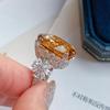 Adjustable Open Ring Women With Sparkling Cubic Zirconia Simulated Yellow Citrine Geometric Design Gold Plated Copper Fashion