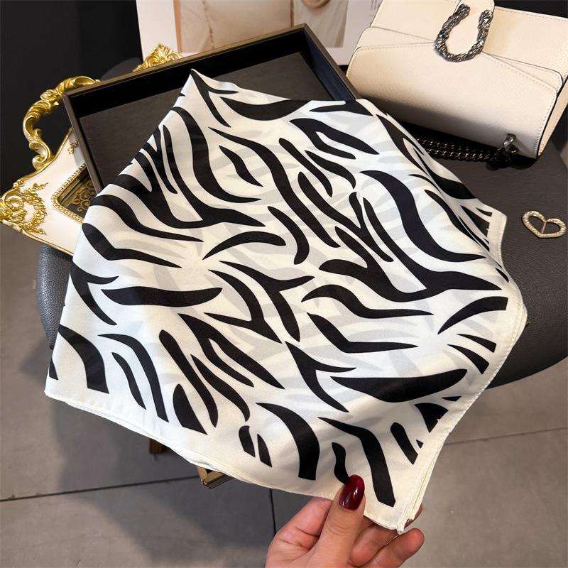 Luxury Modern Print Square Scarf Elegant Ladies Soft Satin Shawl Stylish Women's Decorative Bandana Neckerchief
