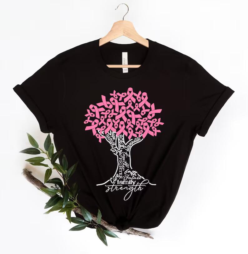 Pink Ribbon Tree Shirt, Cancer Tree Shirt, Breast Cancer Fighter Shirt, Breast Unisex T-Shirt S
