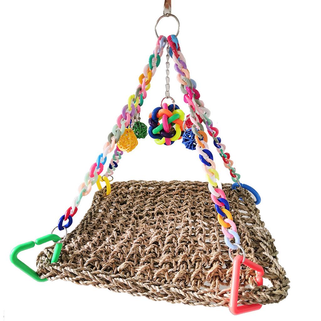 Bird Toys Foraging Wall Toy Hanging Seagrass Woven Climbing Mat with Colorful Chew Toys for Lovebirds Finches Conures