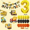 22Pcs Excavator, Tractor Engineering Vehicle Balloon Number 1~9 Balloons  Engineering Vehicle Flag Birthday Banner Decoration