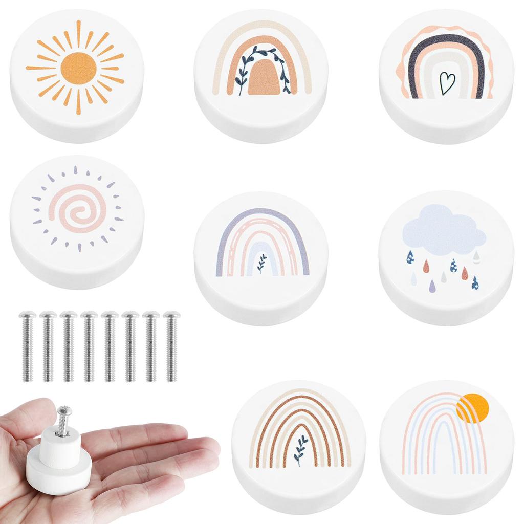 8/6Pcs Drawer Knobs Wooden Dresser Pull Handle with Screws Cute Creative Cabinets Knobs 3.5cm Decorative Round Wardrobe Door