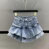 Vintage Spodenki Jeansowe Spódniczki Damskie Lato 2026 Streetwear Spierane Kawaii Urocze Seksowne Falbanki Mini Jeansowe Saias Damskie