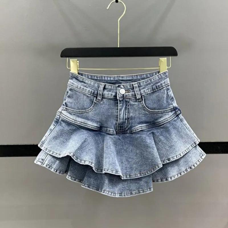 Vintage Spodenki Jeansowe Spódniczki Damskie Lato 2026 Streetwear Spierane Kawaii Urocze Seksowne Falbanki Mini Jeansowe Saias Damskie