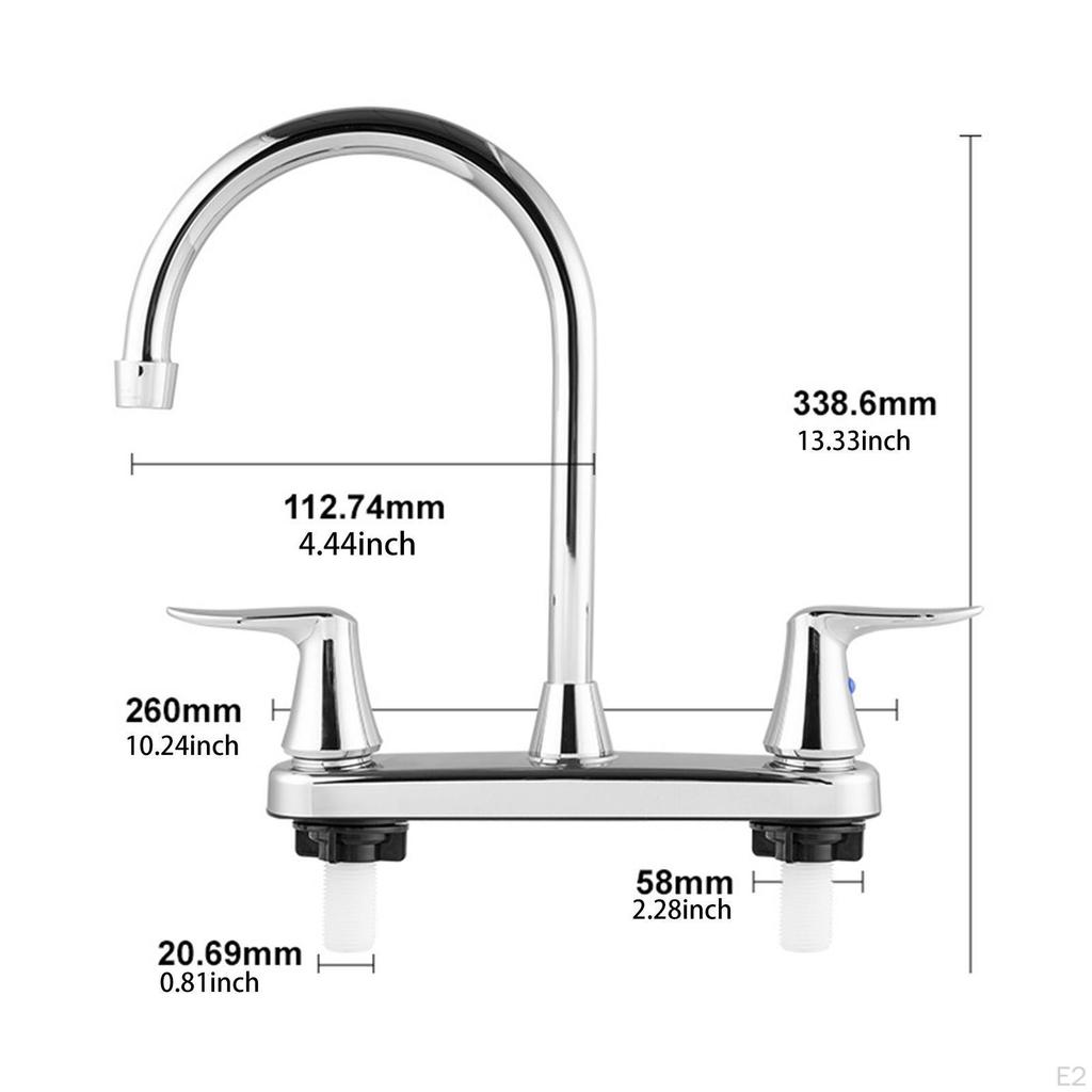 RV Kitchen Sink Faucet High Arch Replacement Accessories Sturdy 360° Swivel 2 Handle for Motorhome