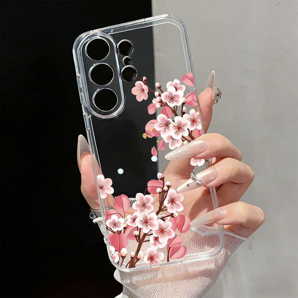 Cute Daisy Floral Transparent Phone Case For Samsung Galaxy S26 S25 S23 S22 Ultra Plus Clear Soft TPU Shockproof Flower Cover