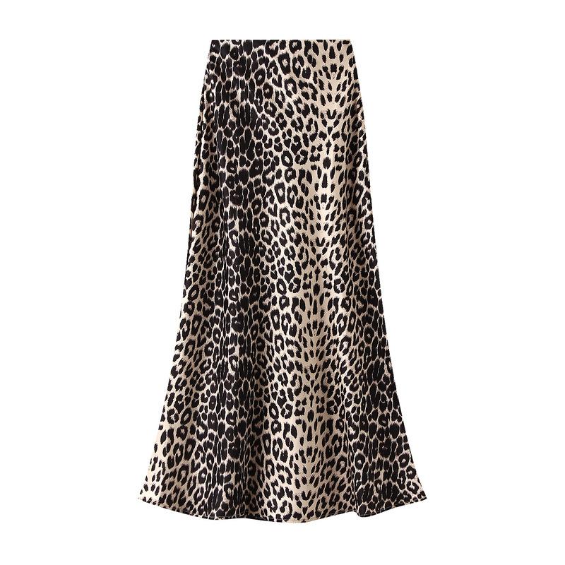 

Qooth Cheetah Print Mermaid Pencil Skirt American Vintage Style Skirt Stretchy Satin Bodycon Skirt QT2594 L хаки