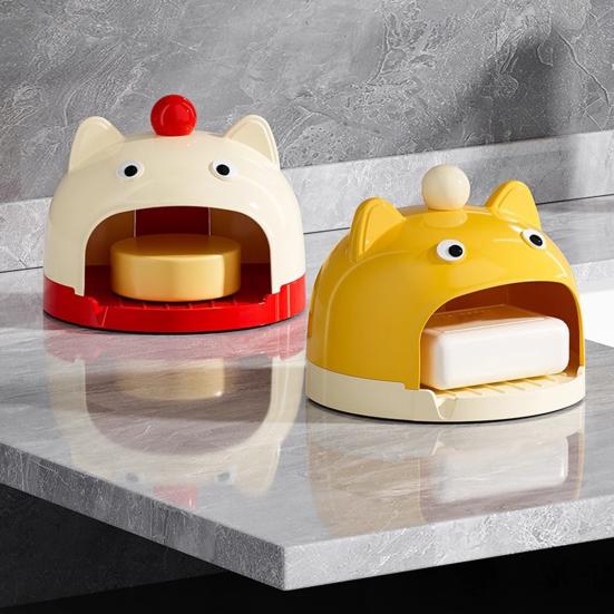 Soap Dish Cartoon Animal Design Soap Holder Drain Rack No Drill Wall Mount Bathroom Organizer Accessible Soap Container