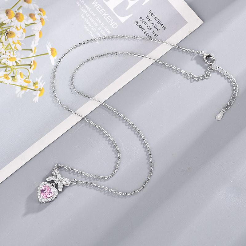 Girl Heart Bowknot Love Zircon Necklace Elegant Women Clavicle Chain Light Luxury Niche Necklace High-End Jewelry Accessory Gift