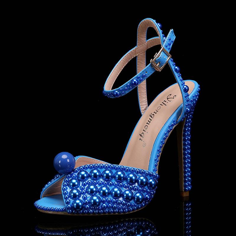 Fashion Sweet Handmade Pearl Stiletto Line With Shallow Cut Party Wedding Shoes Thick Heels High Heels For Women