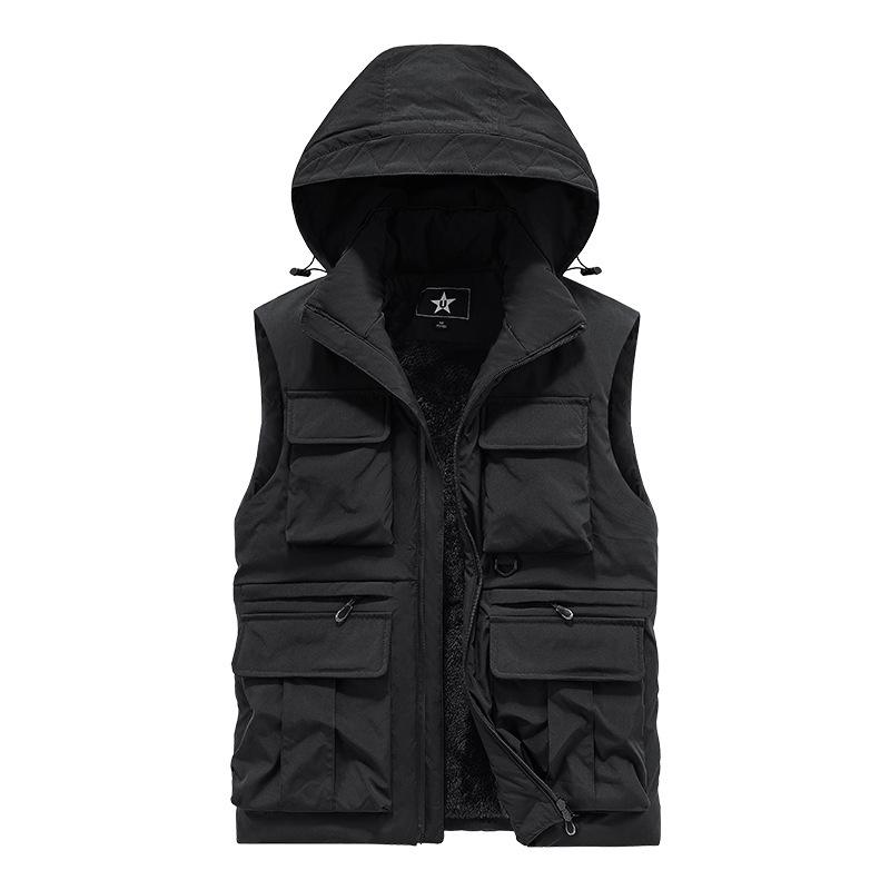 

Autumn and Winter Men s Middle-aged Velvet Thickened Vest, Base Warm Casual Vest, Multi-pocket Outdoor Sports Vest 6XL
