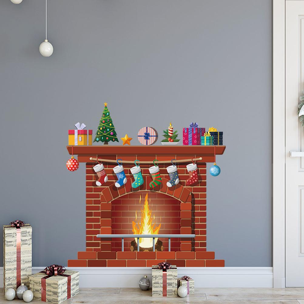 Christmas Fireplace Wall Decals DIY Home Decor Living Room Sticker Bedroom Decoration Nursery