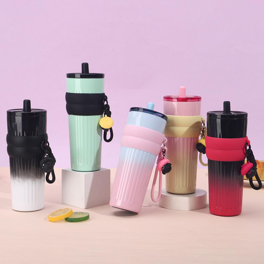 Creative gradual change thermos cup stainless steel straw cup large capacity portable accompanying car cup