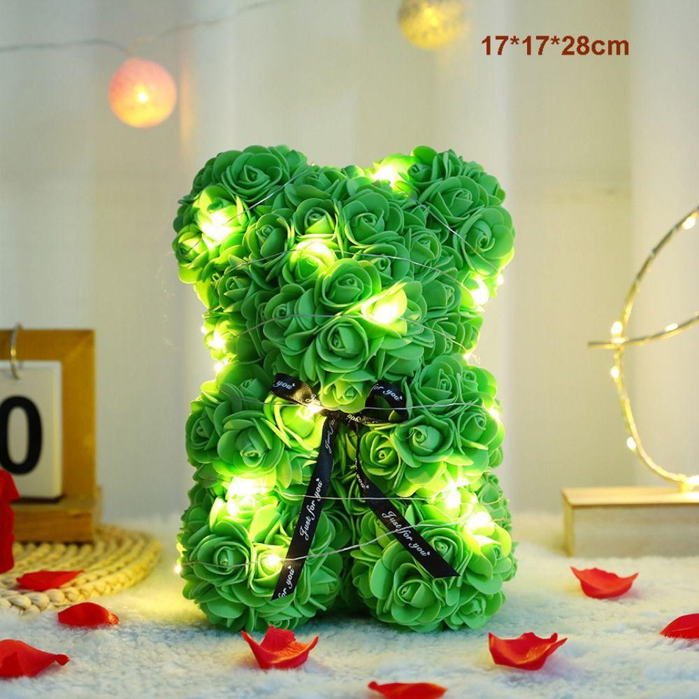 Multicolors Artificial Flower with/without LED Strip Girlfriend Birthday Gift Eternal Rose Bear 15*15*22cm