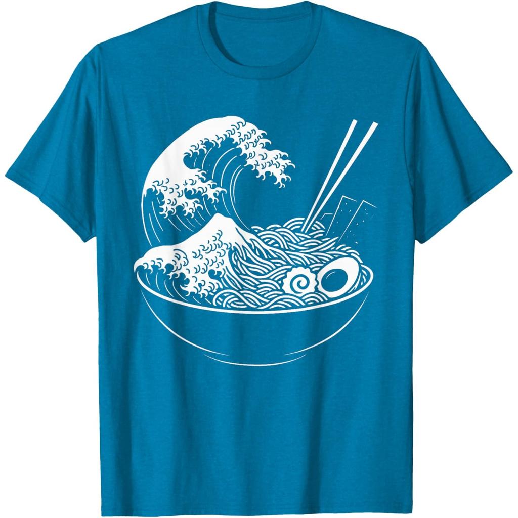 Ramen Wave Graphic T-Shirt Men Women Casual Pure Cotton Breathable Summer Tee