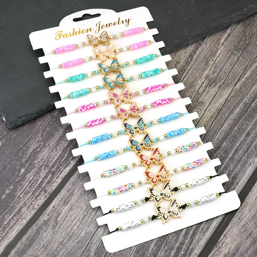 

New 12Pcs/Dozen Butterfly Dog Bear Animal Bracelet For Women Handmade Polymer Clay Braslet Friendship Braclet Girlfriend Gift