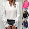 Spring New Shirt Solid Color Lace Stitching V-neck Fashion Hollow Women's Shirt