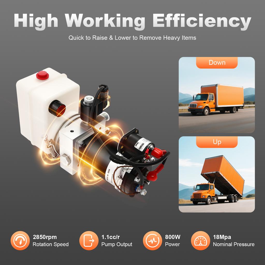 12V DC Electric Hydraulic Pump - 800W 1.5L, 5N.m Torque for Car Lifts & Tipping Trailers (Remote Control)