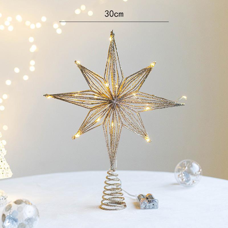 30cm Led Star Christmas Tree Topper With String Lights Festive Home Party Decoration For Holiday New Year Ornaments