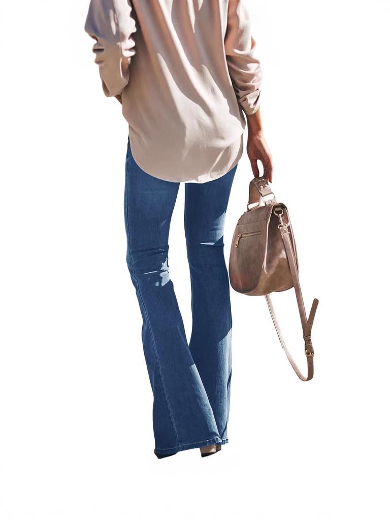 New Women's High-Waisted White Flare Denim Pants - Slimming European & American Style
