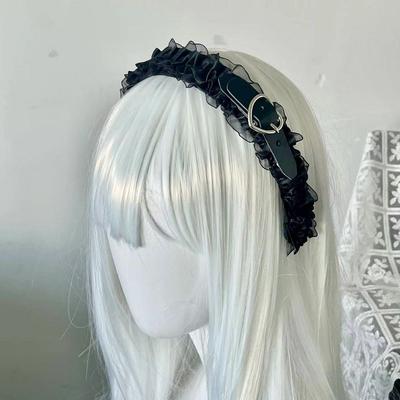 Abby Love Headband Goth Punk Leather Buckle Headdress Dark Hair Accessories Lolita Sweet Headband Hair Accessories