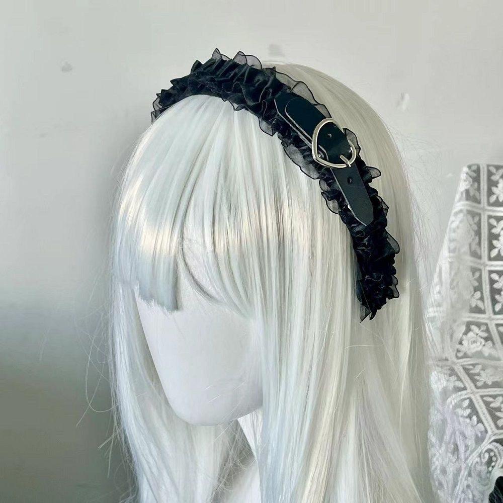 Abby Love Headband Goth Punk Leather Buckle Headdress Dark Hair Accessories Lolita Sweet Headband Hair Accessories