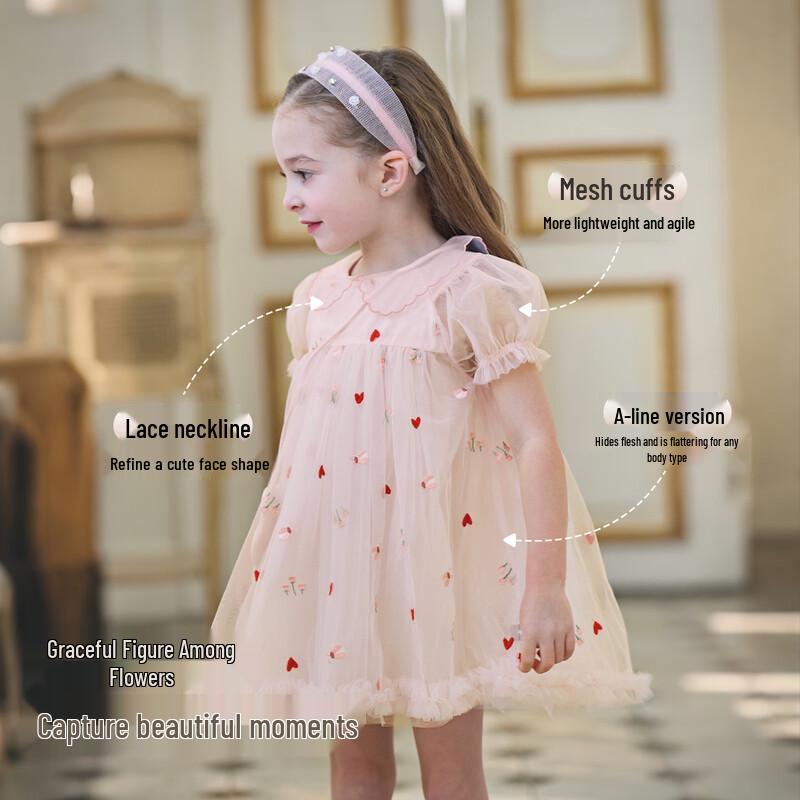 DAVE & BELLA Girls' Embroidered Tulle Princess A-Line Summer Dress