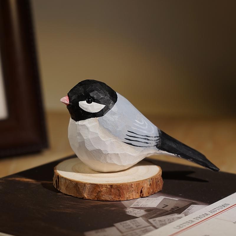 Hand Carved Wooden Bird Cute Sparrow Parrot Chickadee Animal Desktop Decor Original Wood Style
