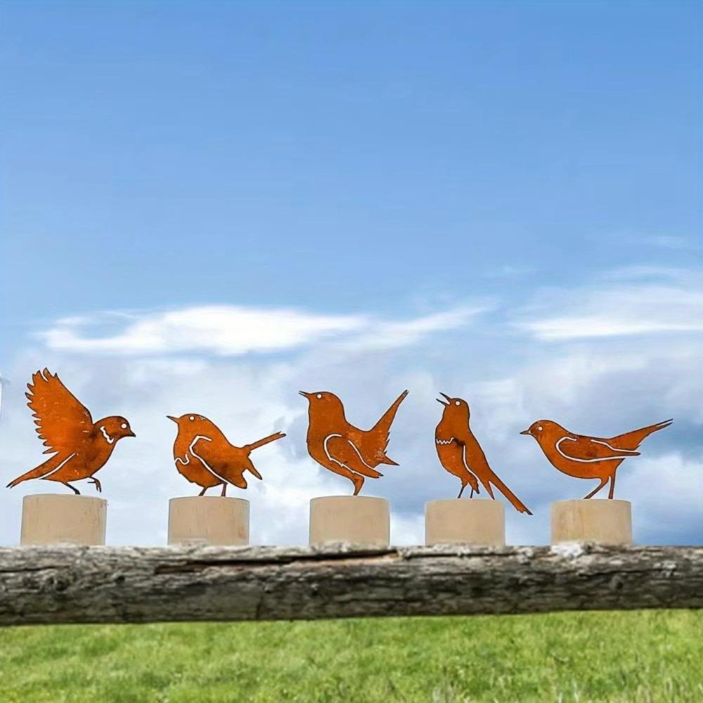 Metal Garden Ornaments Rusty Bird Silhouette Patina Figurines Outdoor Statues for Patio Yard Wall Sculptures