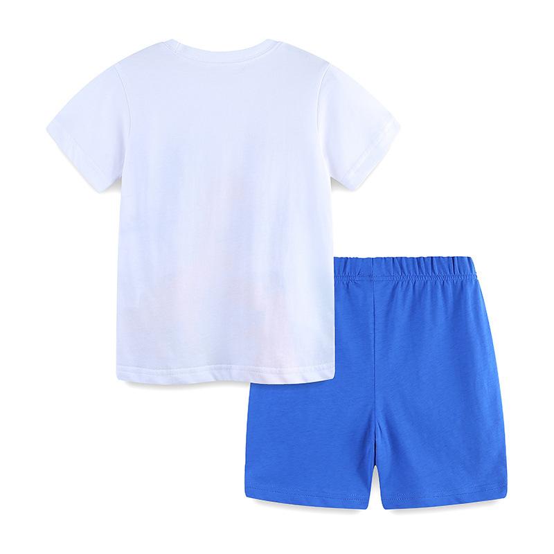 Summer new boys knitted cotton set, toddler cartoon dinosaur printing short sleeve sleeve two-piece set
