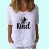 Women Fashion Short Sleeve Top Summer Casual V Collar  Shirt Ladies Print Cotton Linen T-shirt