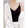 Camisola de seda para mujer, primavera y verano, escote en V ajustado, top interior de temperamento corto