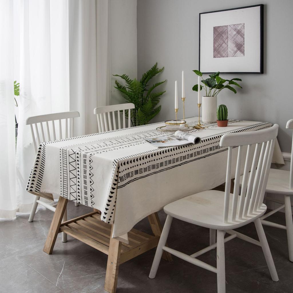 Cotton Linen Tablecloth,Geometrical Pattern Rectangle Tassel, Dust-Proof Table Cover,for Kitchen Dinning Party Tea Table Decor