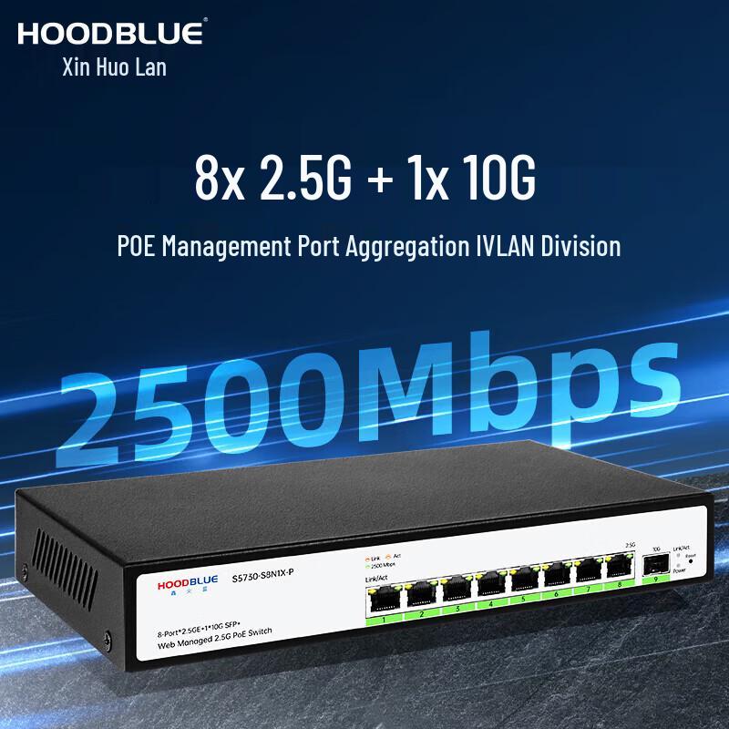 Hoodblue 8-Port 2.5G + 1-Port 10G Managed POE Switch